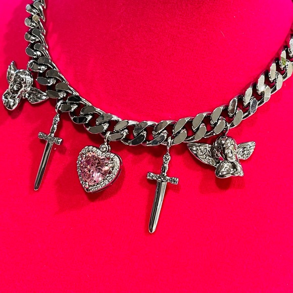 Silver and Pink Charm Necklace - Picture 5 of 7